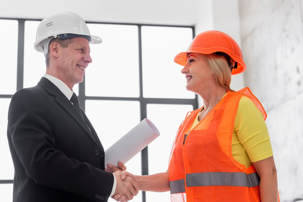 Contractor and client reviewing project paperwork and billing details
