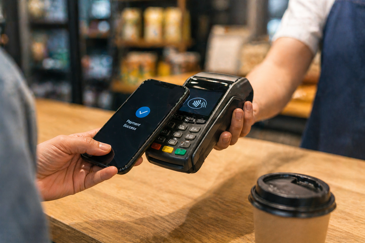 Food service cashier accepting a quick customer payment