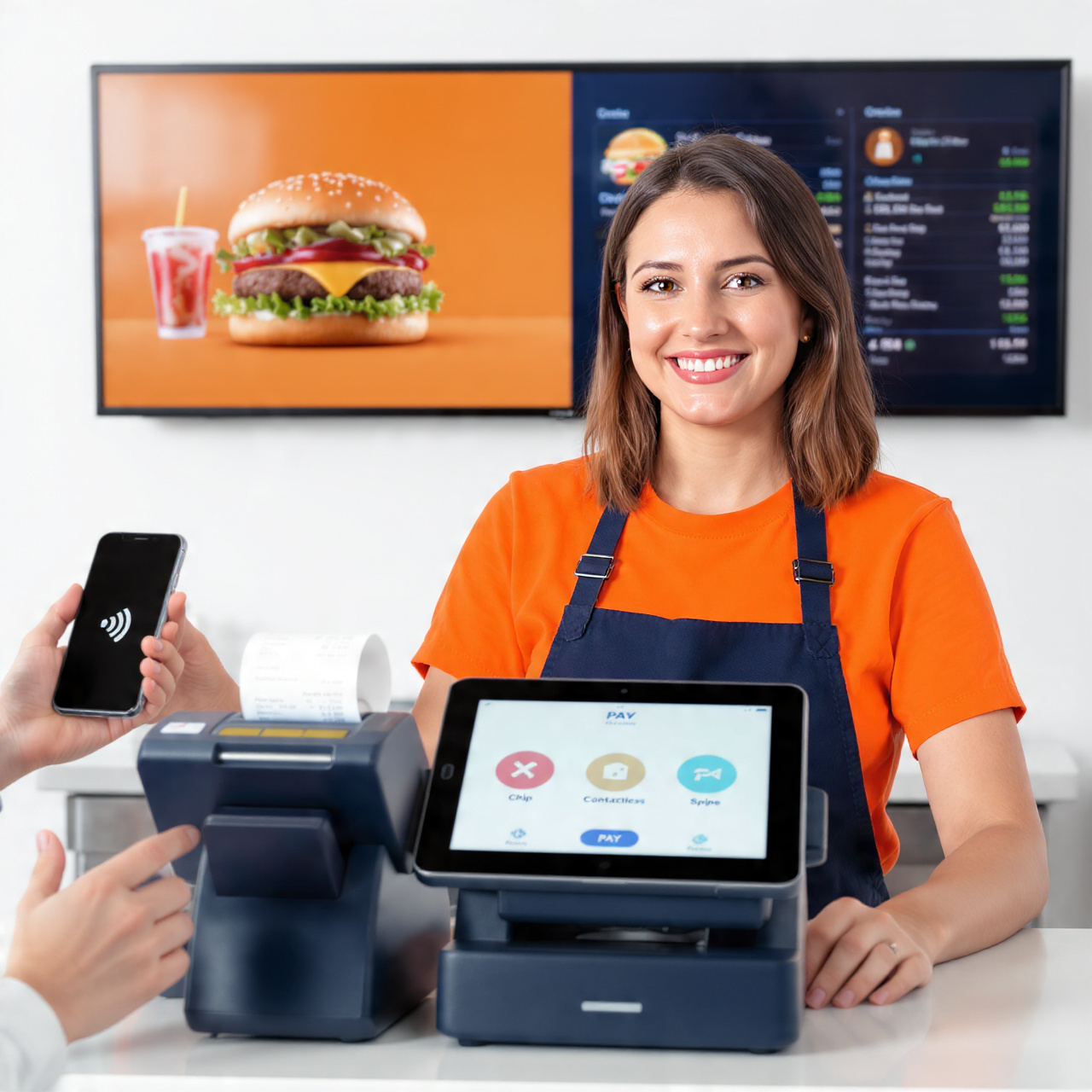 Quick-service cashier using POS and payment tools